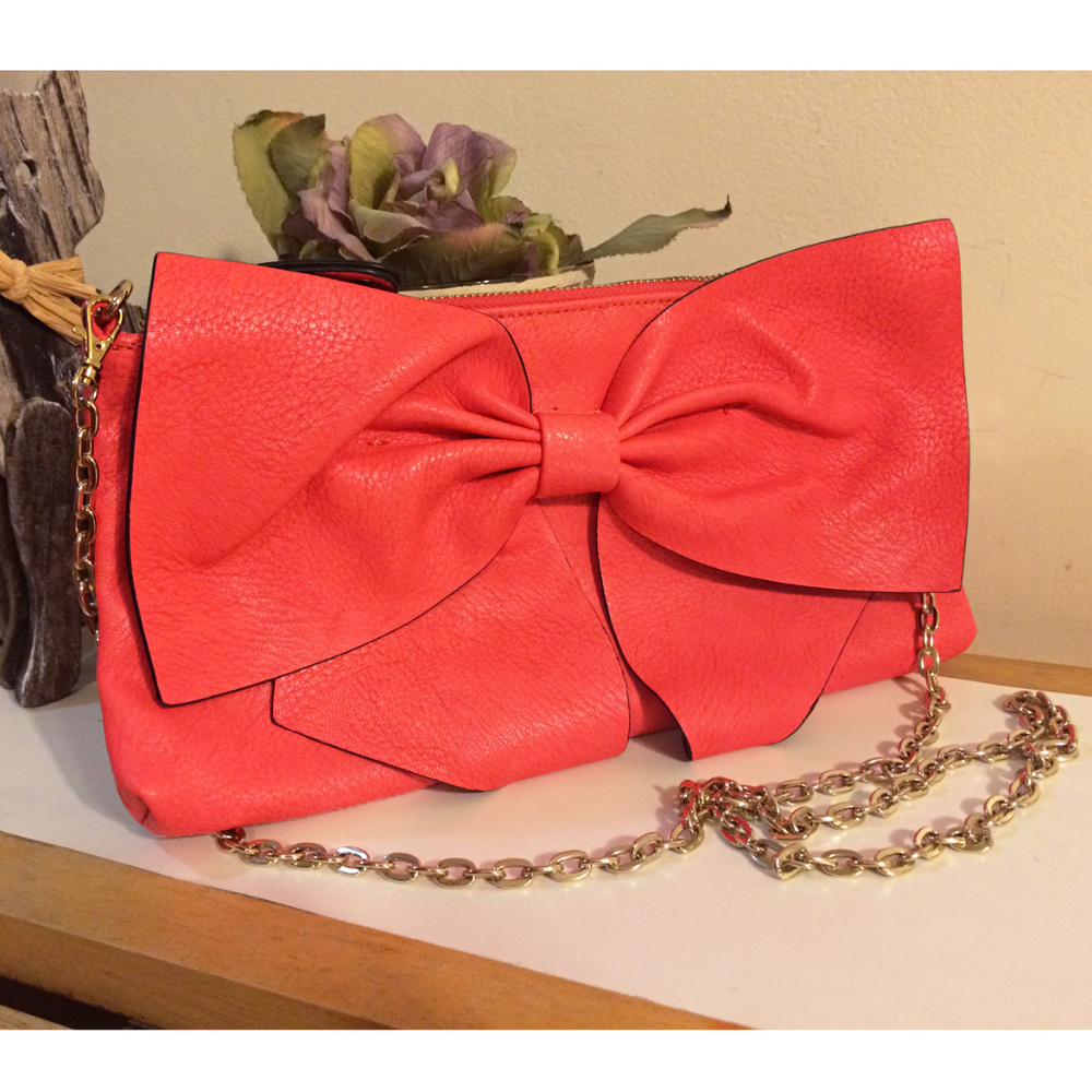New JustFab BonBon Coral Pink Bow Purse